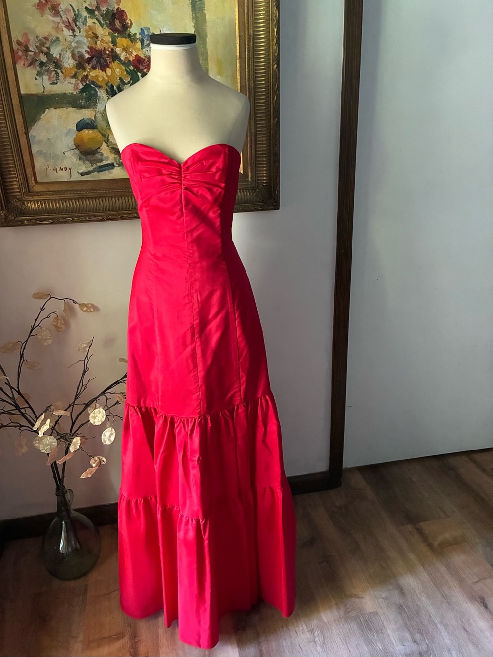 Vintage Gunne Sax Red Tiered Strapless Event Prom Dress Size 7
